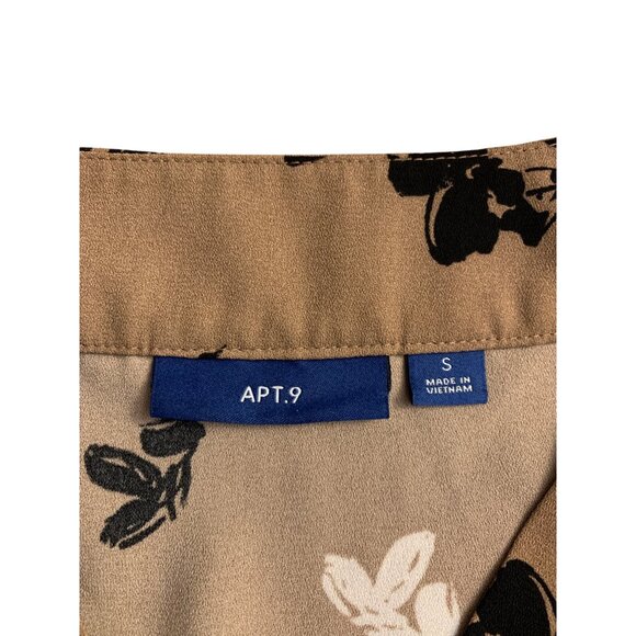 Apt. 9 Womens Floral Print V-Neck Blouse Brown & Black Polyester Size Small - Picture 4 of 7
